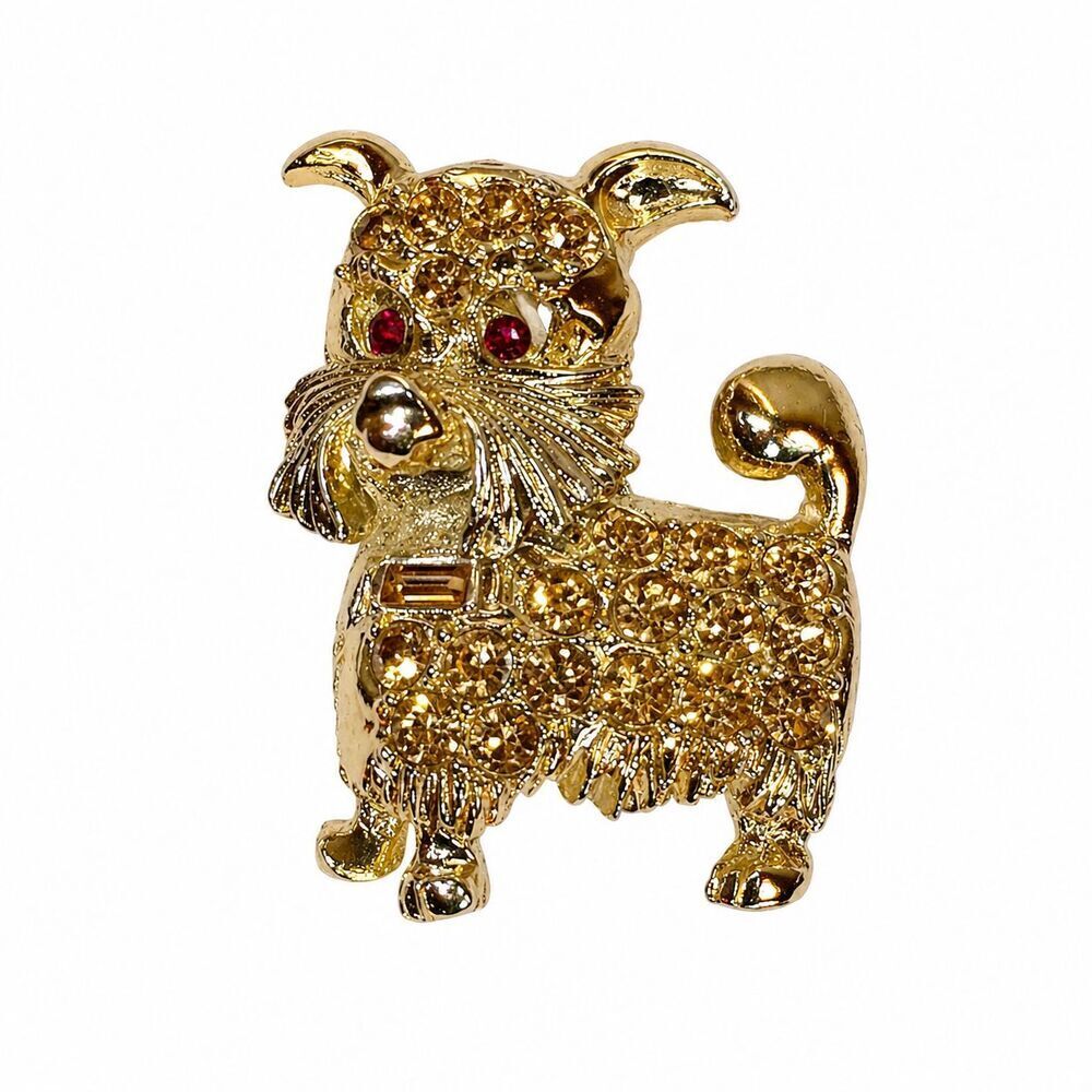 Vintage Scotty Terrier Dog Brooch Rhinestone Pin Goldtone Pup Pet Pooch